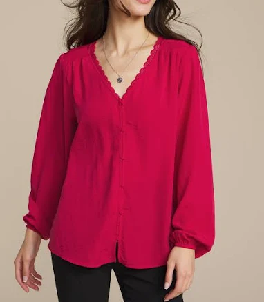 maurices Women's V Neck Lace Button Front Blouse