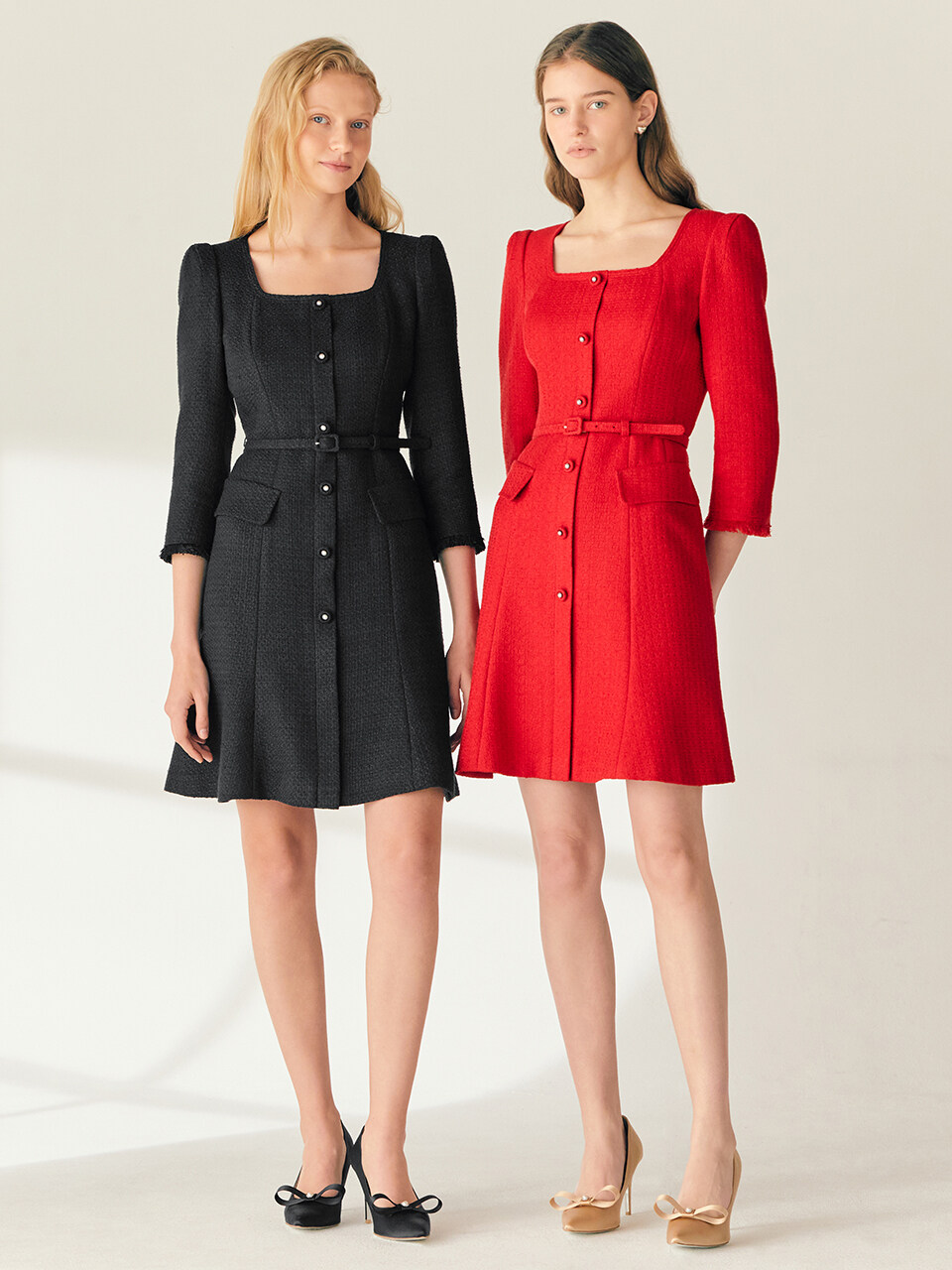 Square Neck Tweed Dress