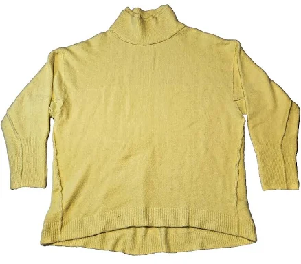 Free People Mustard Yellow Oversized Knit Sweater Double Turtleneck