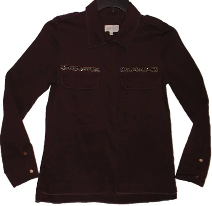 Jolt Washed Look Burgundy Hidden Snap Close Shirt Jacket Women's Size Medium