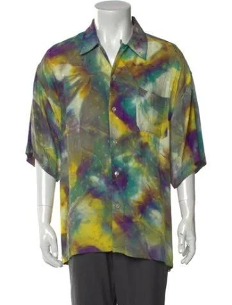 Marni Tie-Dye Print Short Sleeve Shirt in Yellow, Men's US42, IT52 | XL
