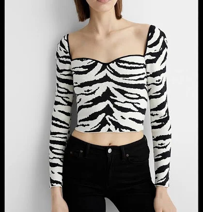self portrait zebra intarsia cropped top