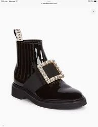 Roger Vivier Viv' Rangers Black/Gold Crystal Buckle Chelsea Booties Size 36