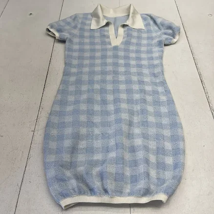 Alexander Wang Blue & White Towel Terry Gingham Short Sleeve Polo