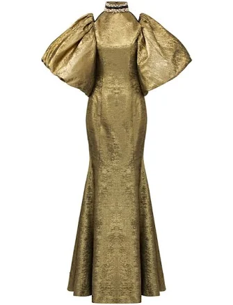 Turtleneck Collar Mermaid Gown with Puff Sleeves