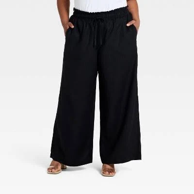 Ava & Viv Women's Tie-Front Wide Leg Linen Pants