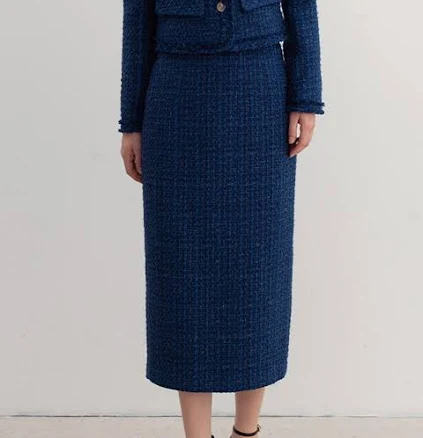 BAU by Bride And You AUDREY H-line Tweed Long Skirt - Deep Blue by W Concept