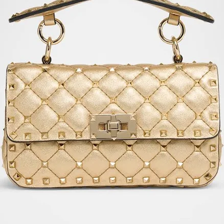 Valentino Garavani Quilted Rockstud Laminated Leather Top-Handle Bag, Blue, Women's, Handbags & Purses Shoulder Bags
