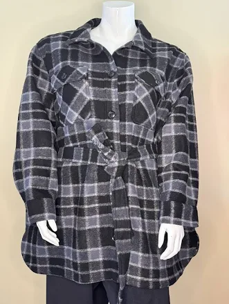 Time & Tru Women's Gray Plaid Belted Shacket Size 3x. (71)