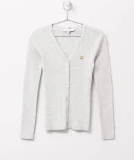 Baby Fox Patch Fine Ribbed Cardigan_Light Grey Mel