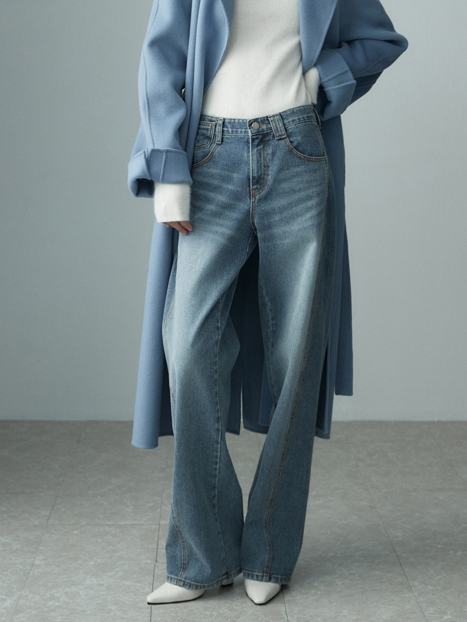 Seam Detail Straight Denim Pants