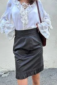 Vintage Valentino Ruffle Leather Skirt Selected by The Curatorial Dept.