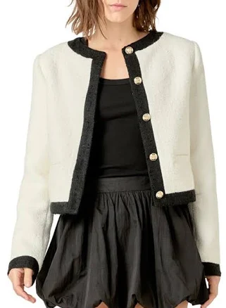 English Factory Women's Collarless Tweed Jacket