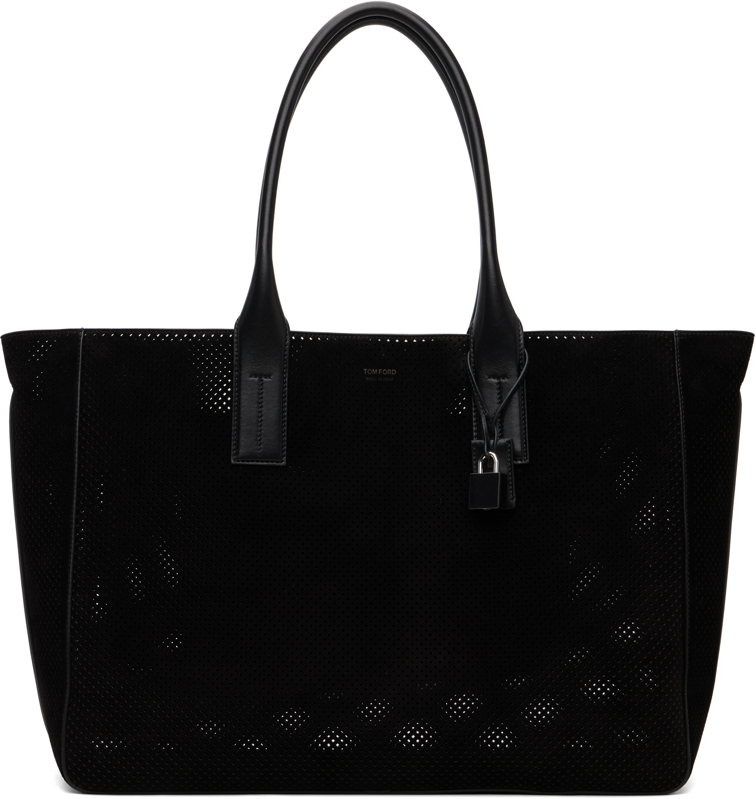 Black Perforated Cashmere Suede T-Line East-West Tote