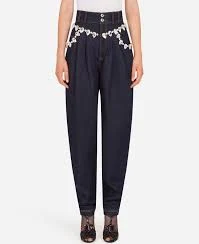 Denim Balloon Pants with Rhinestone Embellishment
