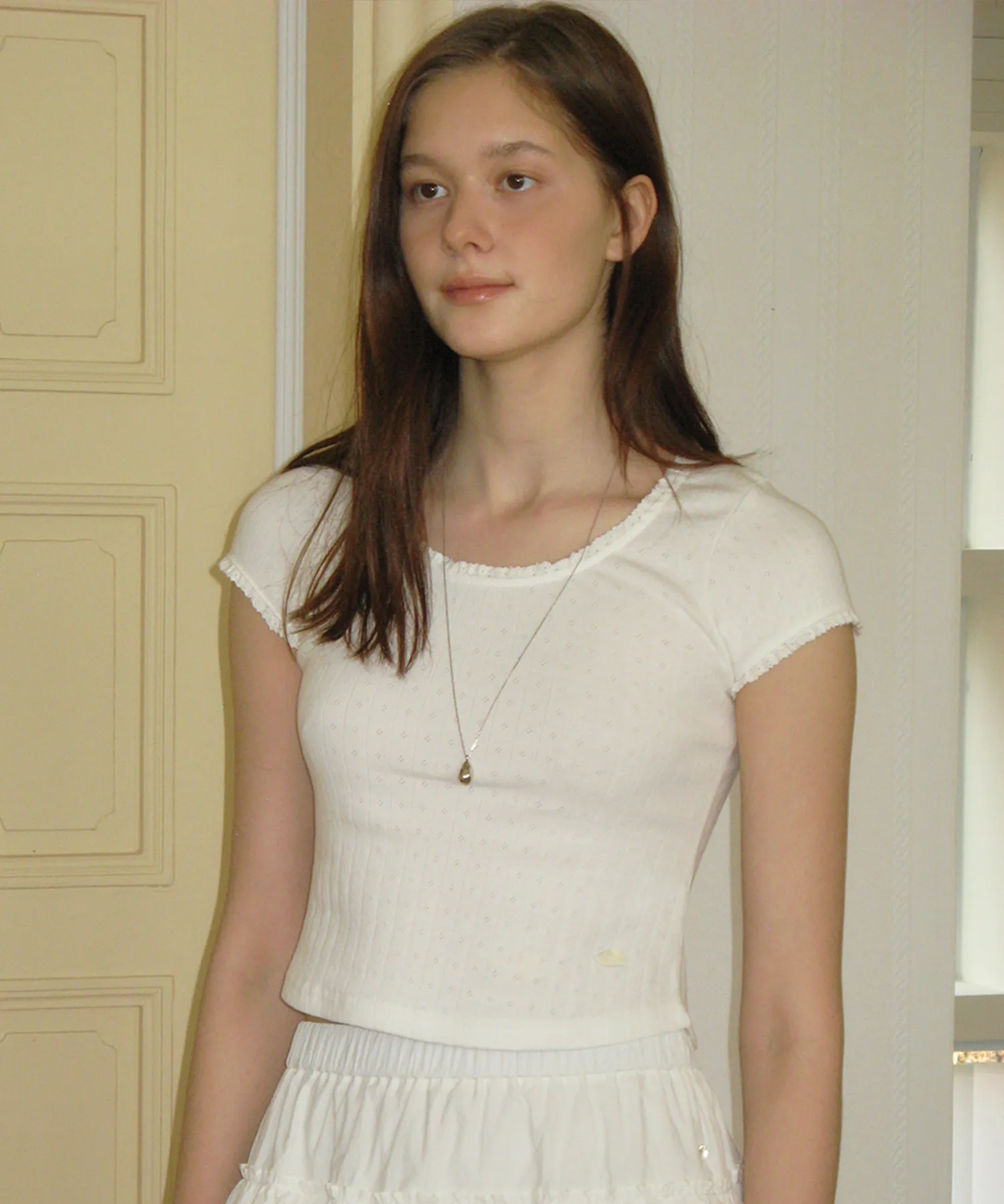 Lace pendant scoop top - ivory