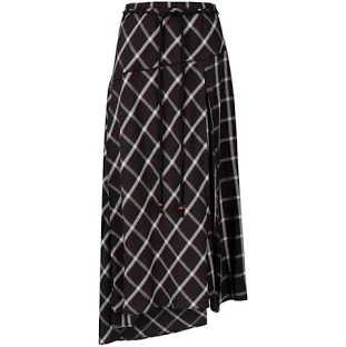 Unbalanced Check-Pattern Maxi Skirt