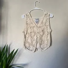 vintage tan knit flower vest