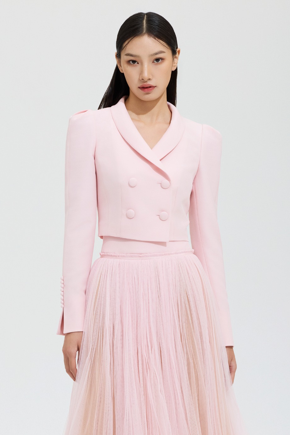 SHAWL COLLAR CROP WOOL SILK JACKET
