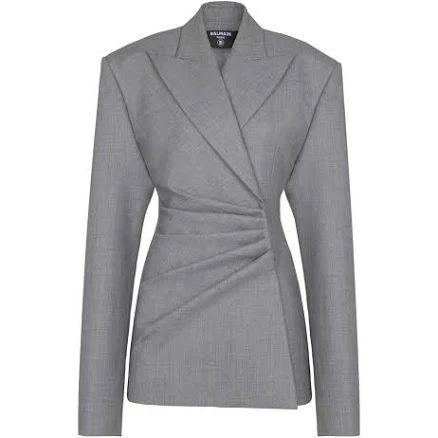 Balmain Women's Strong-Shoulder Draped Wool Mini Blazer Dress