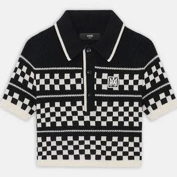 AMIRI Women's Checkered Mesh Polo Sweater