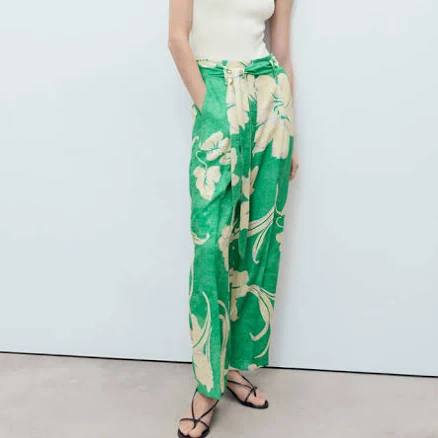MANGO Women's Floral Belted Pants