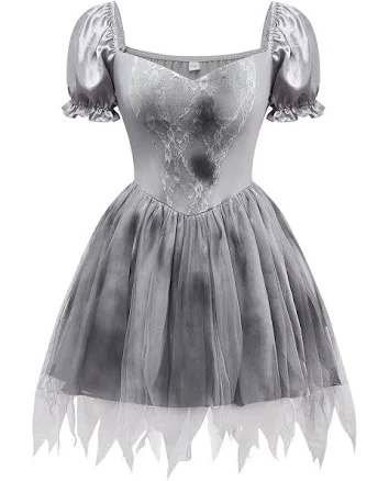 Gothic Ghost Zombie Puffy Sleeve Tulle Hem Dress