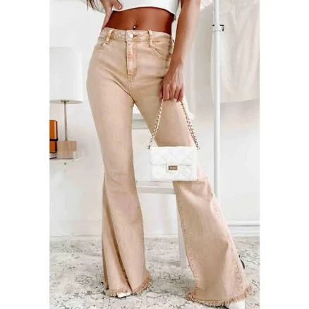 Raw Edge Mid Waist Flared Jeans