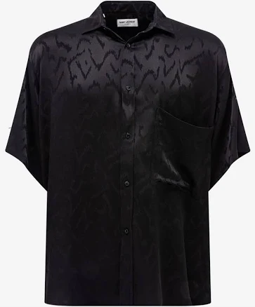 Saint Laurent Ysl Black Ocelot Jacquard Silk Oversized Button Down