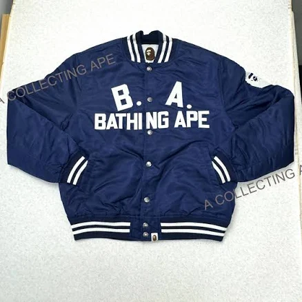 A BATHING APE BAPE B.A Nylon Varsity Jacket Blue Size M