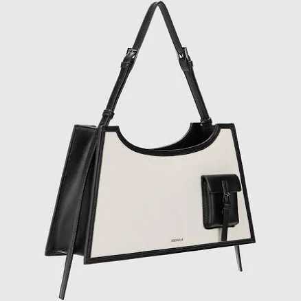 Vegan Leather Handbag Korean Designer Dierneas Luxury Tote Shoulder Baguette Crossbody Bag Black & White
