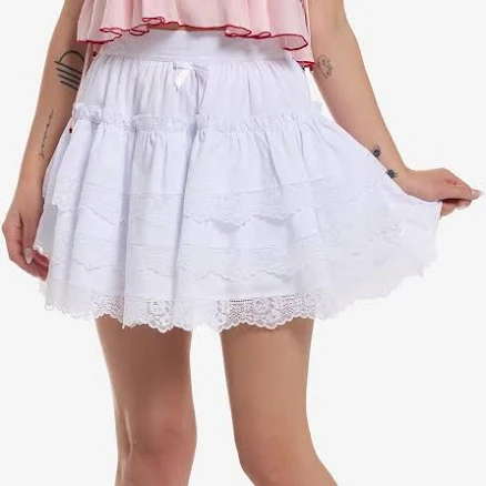 Thorn & Fable Lace Trim Tiered Skirt
