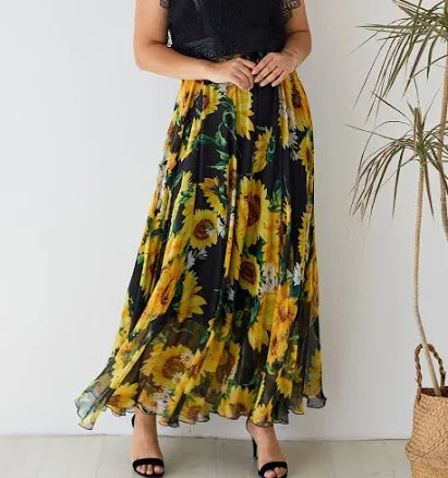 Blooming Sunflower Watercolor Maxi Skirt