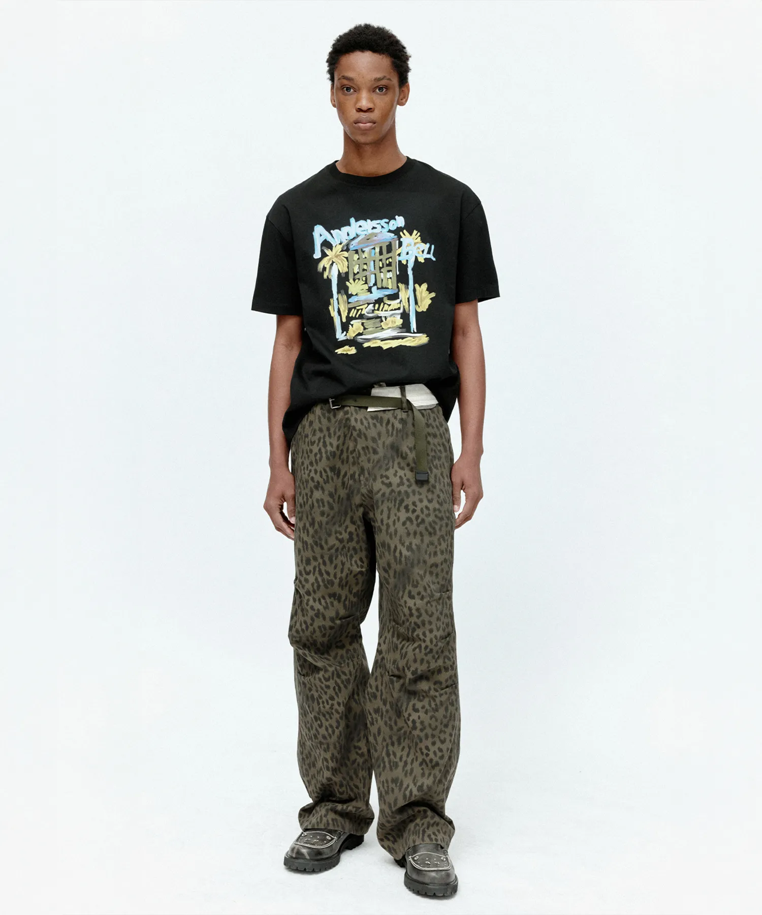 Unisex Leopard Crossover Wide Jeans apa803u (KHAKI)