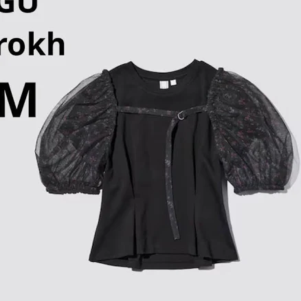 Rokh Collaboration Floral Bolero Set T-shirt Size M Black