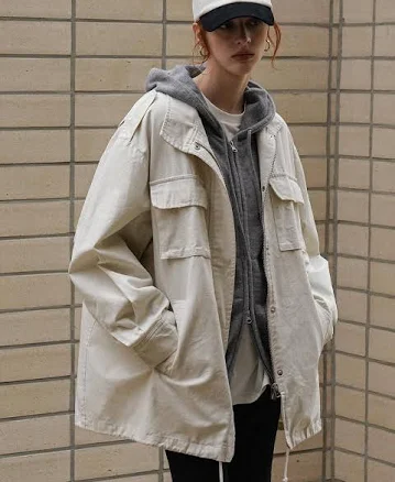 W Concept Oversized Cotton Field Jacket
