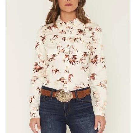 Shyanne Women's Horse Print Long Sleeve Western Sh