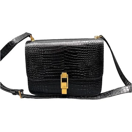 Saint Laurent Le Carre Croc Embossed Leather Shoulder Bag
