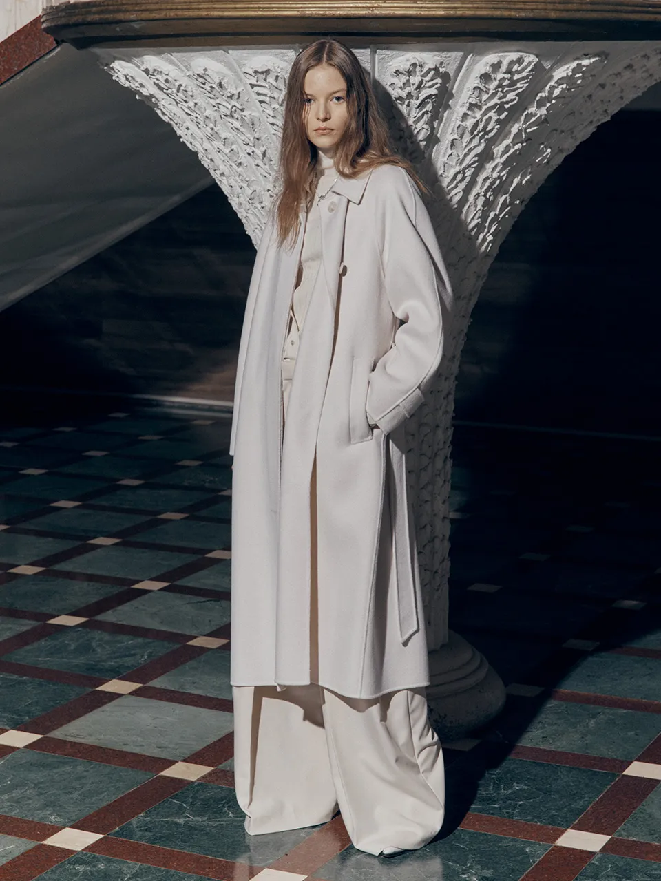 ALMA Cashmere Classic Belted Handmade Coat-Cream Ivory
