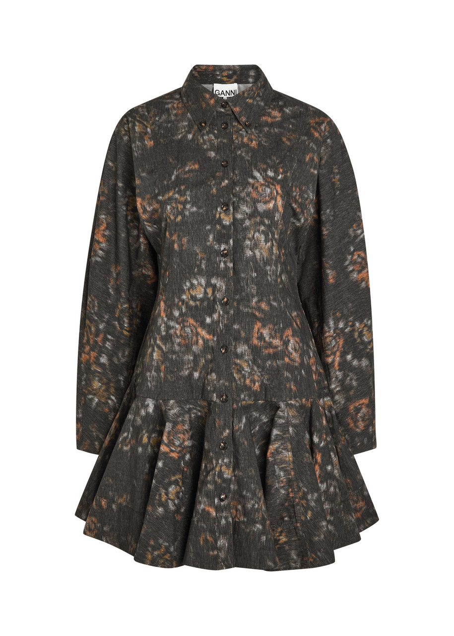Printed Cotton Mini Shirt Dress