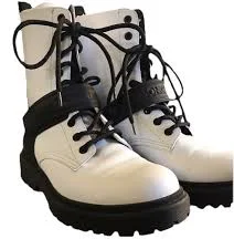 RARE MONCLER Boots - White Calypso Combat Boot - Women's Size 7 (EU 38)