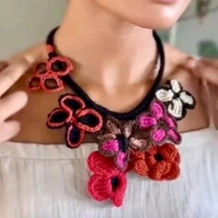 Hand Knitted Floral Necklace