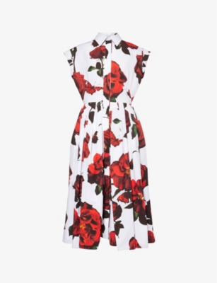 ALEXANDER MCQUEEN - Floral-pattern cotton-poplin midi dress