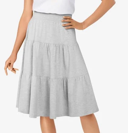 Woman Within Woman Plus Size Elastic-Waist Knit Tiered Skirt