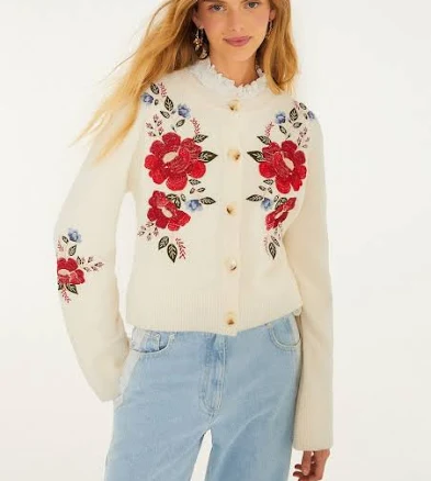 FARM Rio Embroidered Wool Cardigan
