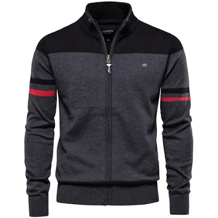 Ahaselected Classic Colorblock Zip-Up Knit Cardigan
