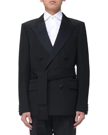 Valentino Double-Breasted Wool Jacket with Silk Faille Scarf Collar
