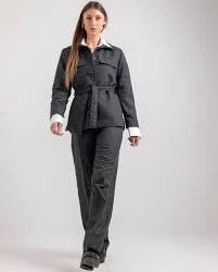 BELTED WOOL JACKET - Grey / small