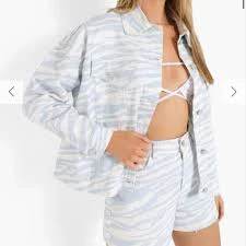 zebra print oversized denim jacket (MATCHING SHORTS ON PROFILE)
