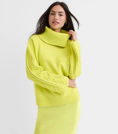 Loft Women's Pointelle Turtleneck Cable Sweater
